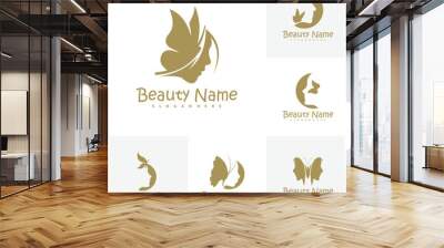 Set of Vector logo design for beauty salon with Butterfly, hair salon, cosmetic Wall mural