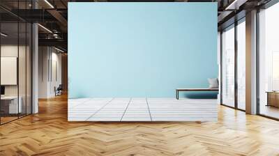 blue modern living room loft wall with white wooden floor 3d render illustration. generative ai. Wall mural