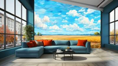 A happy colorful nature verse describing summer illustration painting with surrounding blur style background, ai generated Wall mural