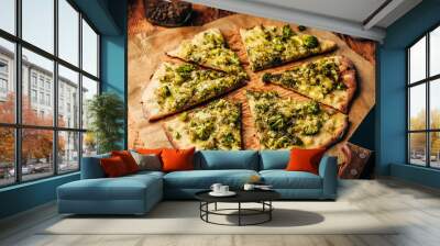 Slices of pizza with broccoli and cheese Wall mural