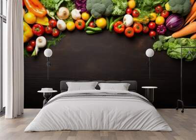 background frame food fresh top view illustration healthy vegetarian, organic natural, agriculture fruit background frame food fresh top view Wall mural