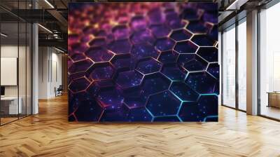 background hexagon grid network illustration technology digital, tech futuristic, texture data background hexagon grid network Wall mural