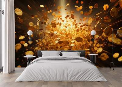 cash gold coin explosion illustration win en, treasure realistic, game shiny cash gold coin explosio Wall mural