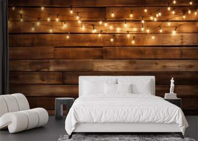 cozy rustic wood background with lights Wall mural