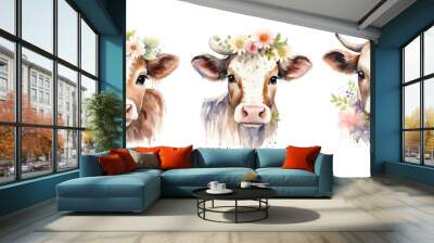 design cute cow floral watercolor ai generated Wall mural