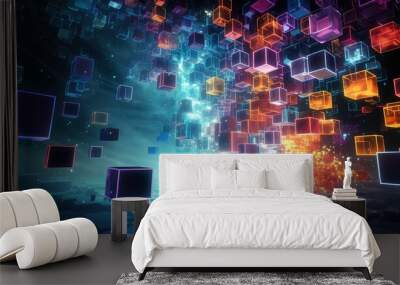 digital voxel artificial cubes illustration abstract 3d, futuristic pixel, virtual render digital voxel artificial cubes Wall mural