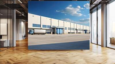 distribution business warehouse building illustration supply facility, receiving organization, management operations distribution business warehouse building Wall mural