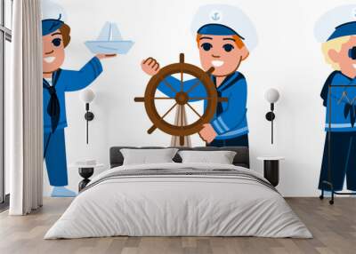 dream sailor kid boy vector. child travel, adventure ship, vintage toy dream sailor kid boy character. people flat cartoon illustration Wall mural