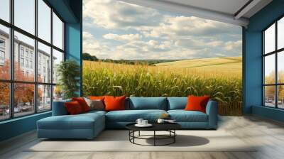 field cornfields agricultural illustration corn rural, landscape agriculture, sky green field cornfields agricultural Wall mural