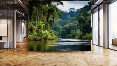 forest french guiana rainforest illustration landscape green, jungle natural, tree beautiful forest french guiana rainforest Wall mural