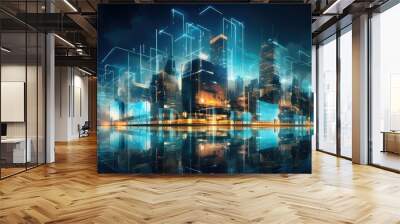 internet smart digital city illustration wireless online, smconnect network, futuristic line internet smart digital city Wall mural