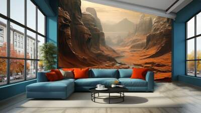 landscape mars valles marineris illustration science red, desert sand, space cosmos landscape mars valles marineris Wall mural