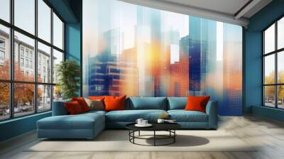 light blurry building city background illustration abstract modern, urban scape, blurred business light blurry building city background Wall mural