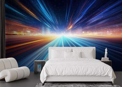 line light trails burst illustration explosion background, motion futuristic, bright speed line light trails burst Wall mural