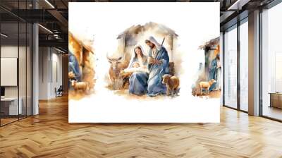 mary nativity scene watercolor Wall mural