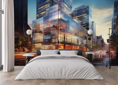 modern commercial hotel building illustration historic urban, resort waterfront, chic trendy modern commercial hotel building Wall mural