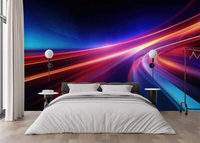 movement light motion trails illustration abstract line, blue blur, night bright movement light motion trails Wall mural