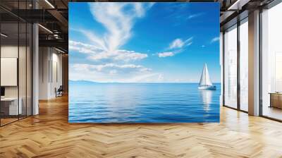 sea blue scenery ocean landscape illustration boat scenic, seascape view, summer beach sea blue scenery ocean landscape Wall mural