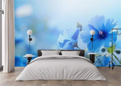 spring blue flower background close illustration bloom floral, petal natural, colorful beauty spring blue flower background close Wall mural