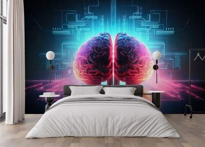 technology human brain electronic illustration digital artificial, mind ai, computer information technology human brain electronic Wall mural