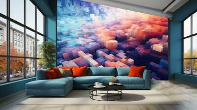 wave voxel data flow illustration science background, 3d digital, audio motion wave voxel data flow Wall mural