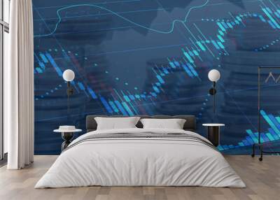 Stock market data candlesticks are indicators of the rising stocks on the background of high-tech technology finance. technology communication concept. Wall mural