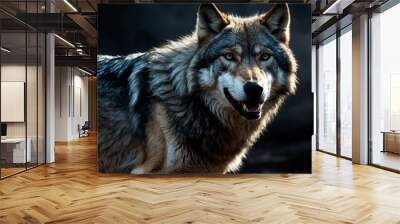 a fierce wolf on plain black background for banner with copy space Wall mural