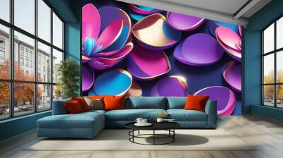 Abstract purple petals and metallic tones seamless design pattern wallpaper Wall mural