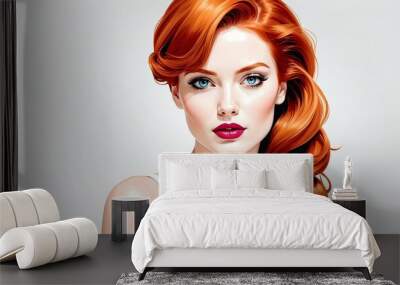 beautiful redhead woman pop art fashion with plain whi background Wall mural