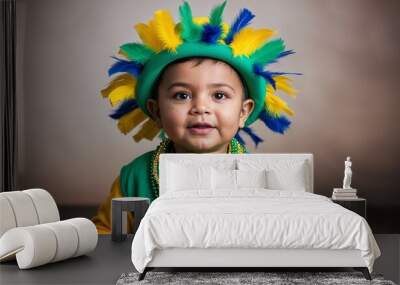 Brazilian toddler boy in festive attire neutral expression portrait photo carnival background Wall mural