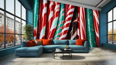 Candy cane stripes festive glow abstract background Wall mural