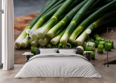 Chopped green onions with delicate stems closeup Wall mural