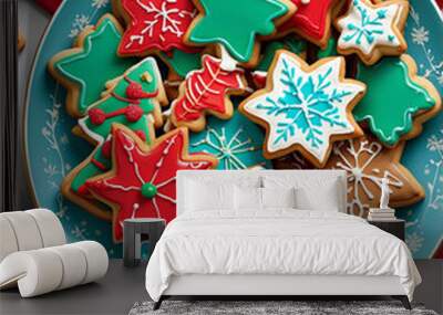 Christmas cookies on a festive plate Wall mural