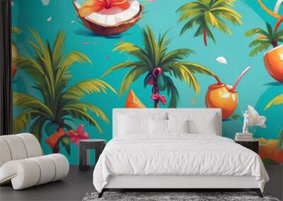 Coconut palms with chic modern touches seamless design pattern wallpaper Wall mural