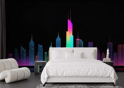 colorful skyscraper building skyline hologram projection on plain black background with copy space Wall mural