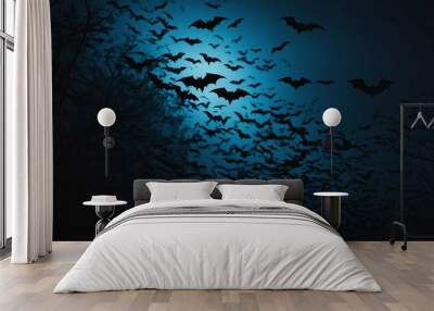 Eerie glowing bats flying abstract background Wall mural