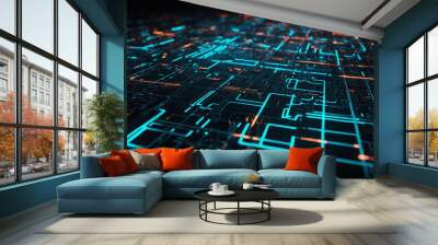 Futuristic circuit grid glow abstract background Wall mural