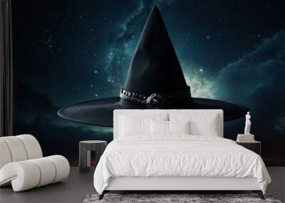 Glowing witch hat dark sky abstract background Wall mural