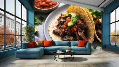 Grain free tacos with slow cooked beef closeup Wall mural