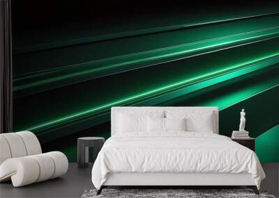 green bright light on dark smooth reflective metallic surface Wall mural