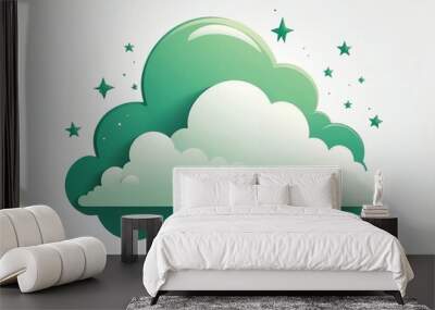 green cloud clipart on plain white background cartoon clipart on plain white background Wall mural