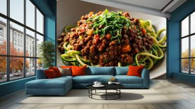 Lentil bolognese with zucchini noodles closeup Wall mural