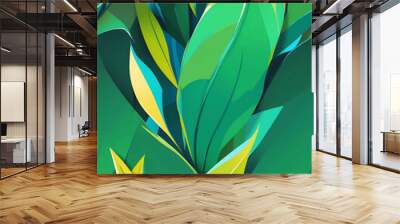 Modern chic green leaves with sharp lines seamless wallpaper design pattern Wall mural