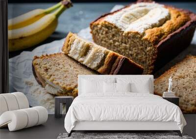 Paleo banana bread with coconut flour closeup Wall mural