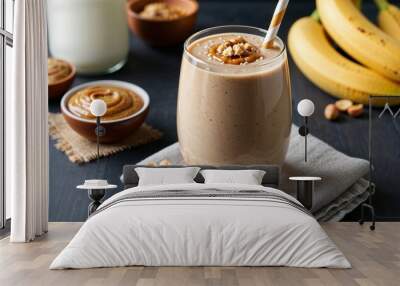 Protein packed smoothie with peanut butter closeup Wall mural