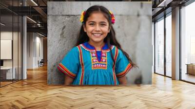 Puerto Rican girl in traditional dress smiling expression portrait photo cultural setting Wall mural