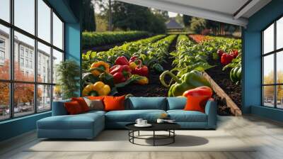 rows of peppers in garden background farm concept backdrop 3 Wall mural