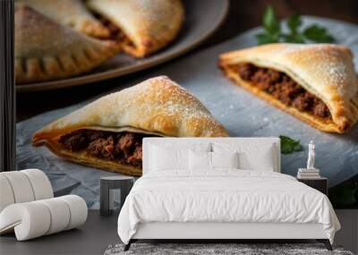 Somali sambusa fried triangular pastry with spiced meat closeup Wall mural