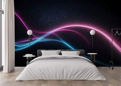 abstract luminous blue and pink curve trail of glowing glitters on plain black banner design background Wall mural