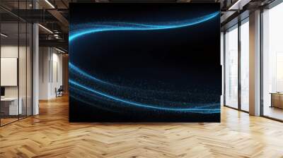 abstract luminous blue curve trail of glowing glitters on plain black banner design background Wall mural